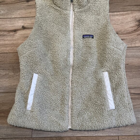 Women's Patagonia Los Gatos Vest SZ Large Tan Full Zip Sherpa Fleece Pockets - Picture 4 of 11